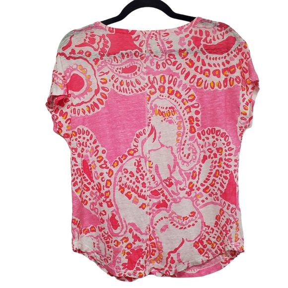 Lilly Pulitzer Duval Linenโ Top Small Coral Elephant Breathable Lightweight M - Picture 4 of 15